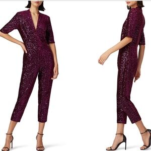 Amanda Uprichard - Purple Velvet Sequin Front Zip Jumpsuit